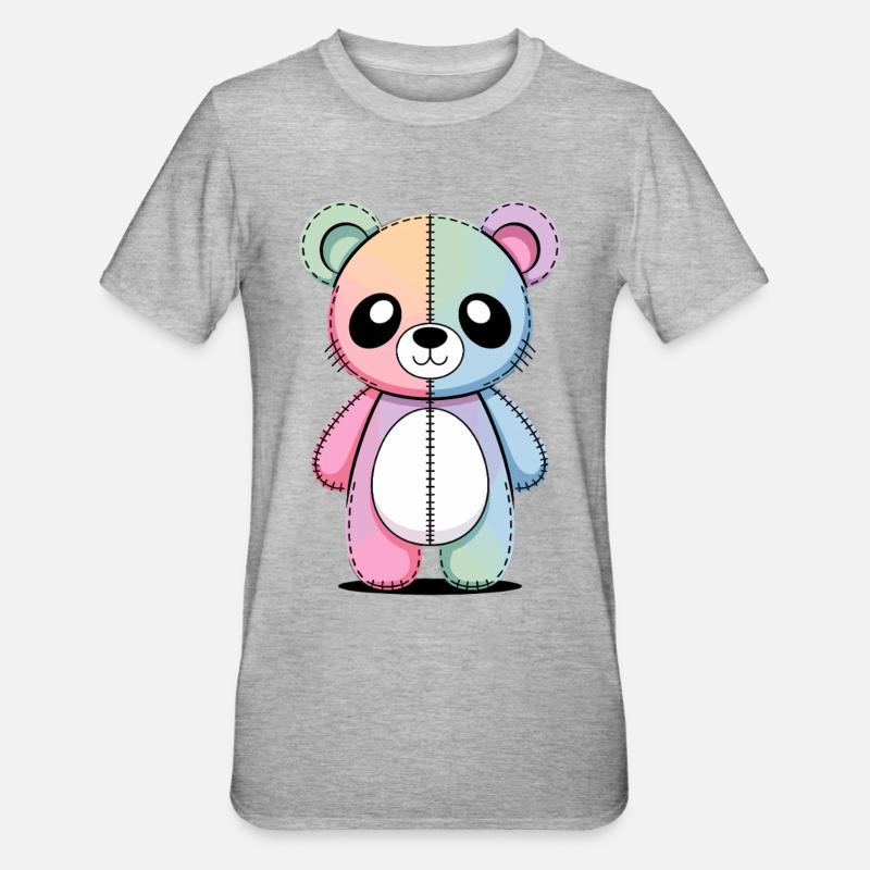 Kawaii Pastel Goth Patched Bear - T-shirt polycoton Unisexe - gris chiné