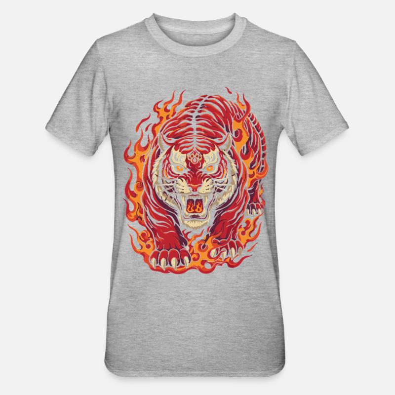 Feuertiger-Geist-Design - Unisex Polycotton T-Shirt - Grau meliert