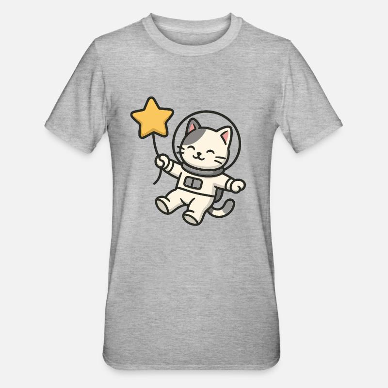Chat astro mignon avec ballon étoile - T-shirt polycoton Unisexe - gris chiné