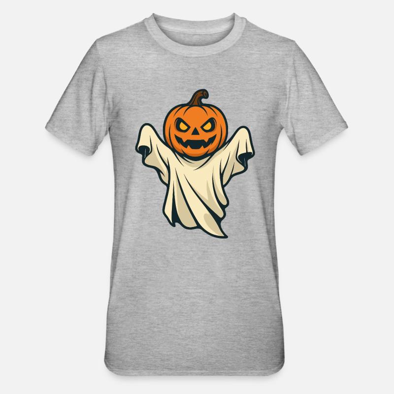 Halloween Pumpkin Ghost Spooky Design - Unisex Polycotton T-Shirt - heather grey