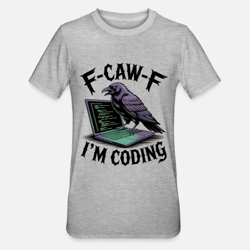 RabenCoder: Code Raven am Laptop - Unisex Polycotton T-Shirt - Grau meliert