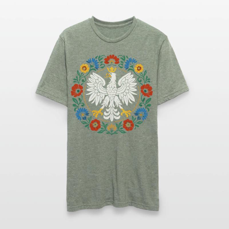 Polnischer Adler Volksemblem mit Blumen Unisex Polycotton T-Shirt