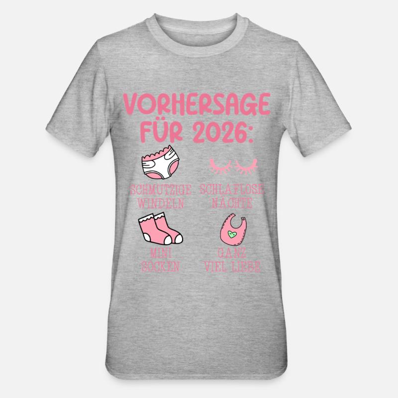 Werdende Mutter 2026 VORHERSAGE Lustiges - Unisex Polycotton T-Shirt - Grau meliert