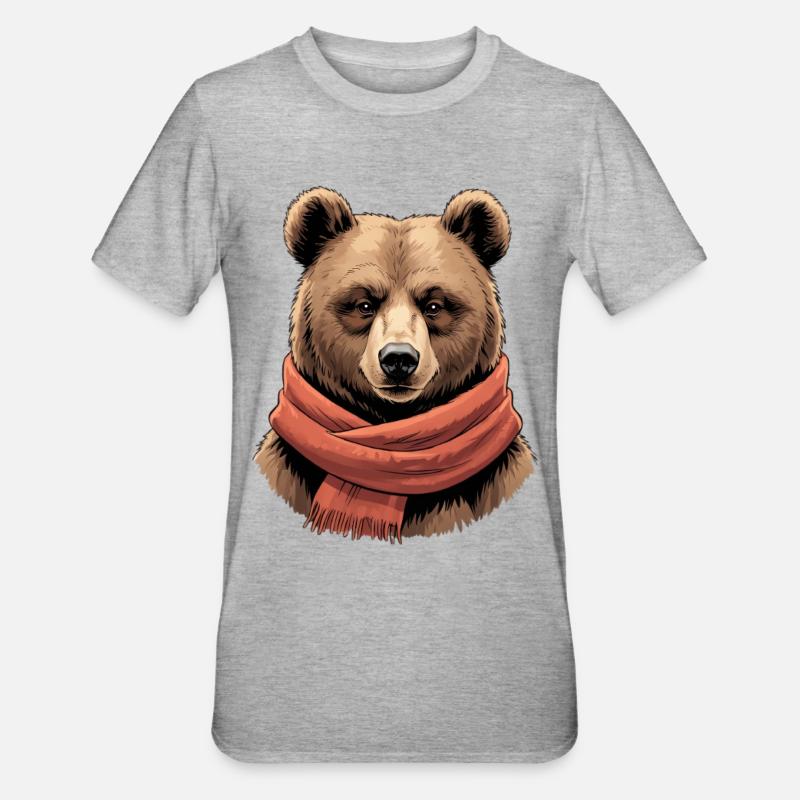 Ours avec écharpe rouge - T-shirt polycoton Unisexe - gris chiné