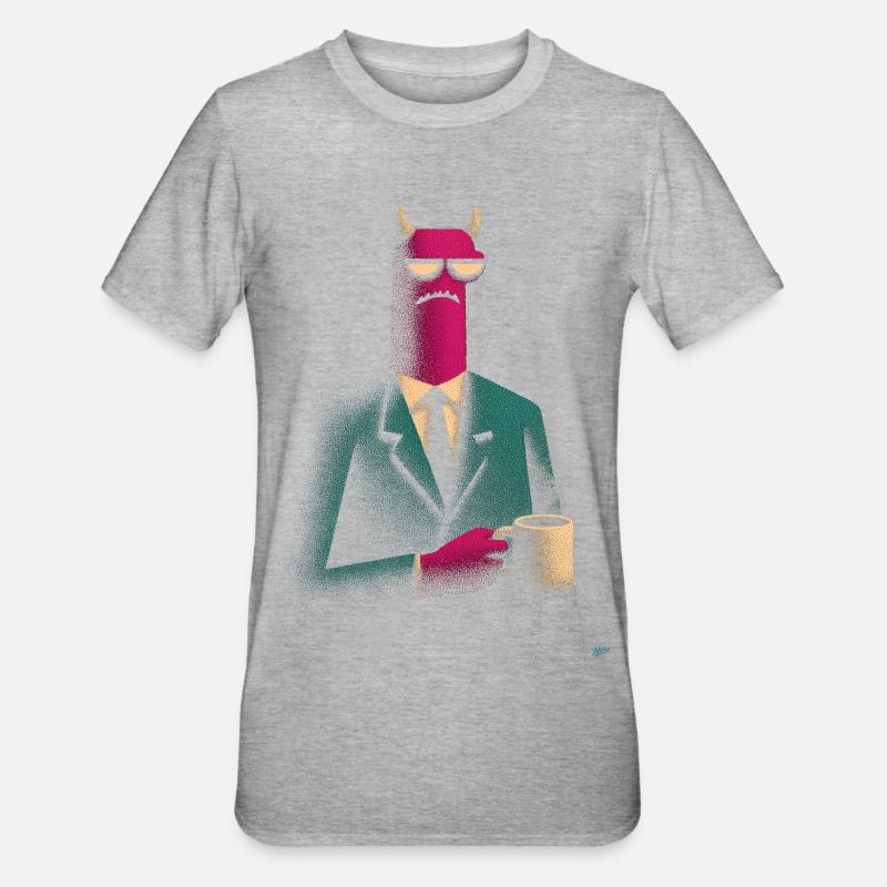 Dämon im Anzug mit Kaffee - Unisex Polycotton T-Shirt - Grau meliert