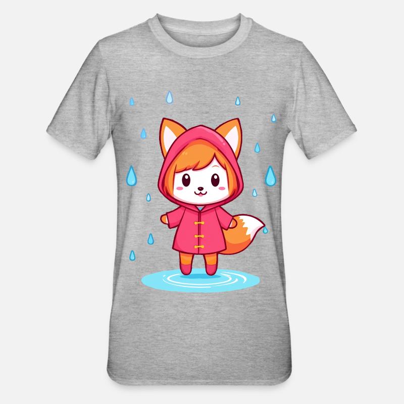 Petit renard chibi en imperméable - T-shirt polycoton Unisexe - gris chiné
