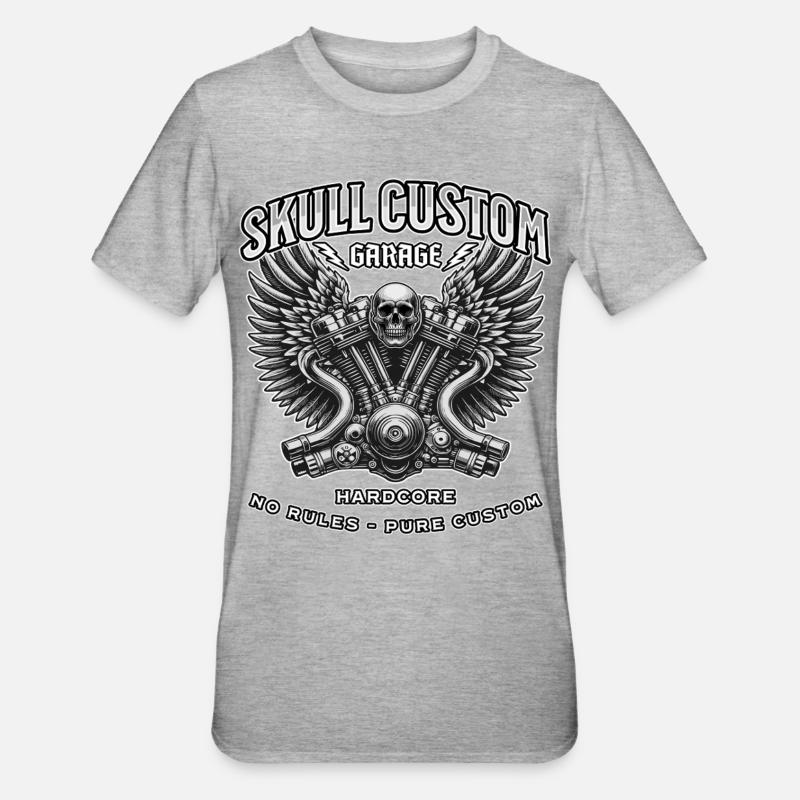 Skull Custom Garage – Biker & Screwdriver Design - Unisex Polycotton T-Shirt - heather grey
