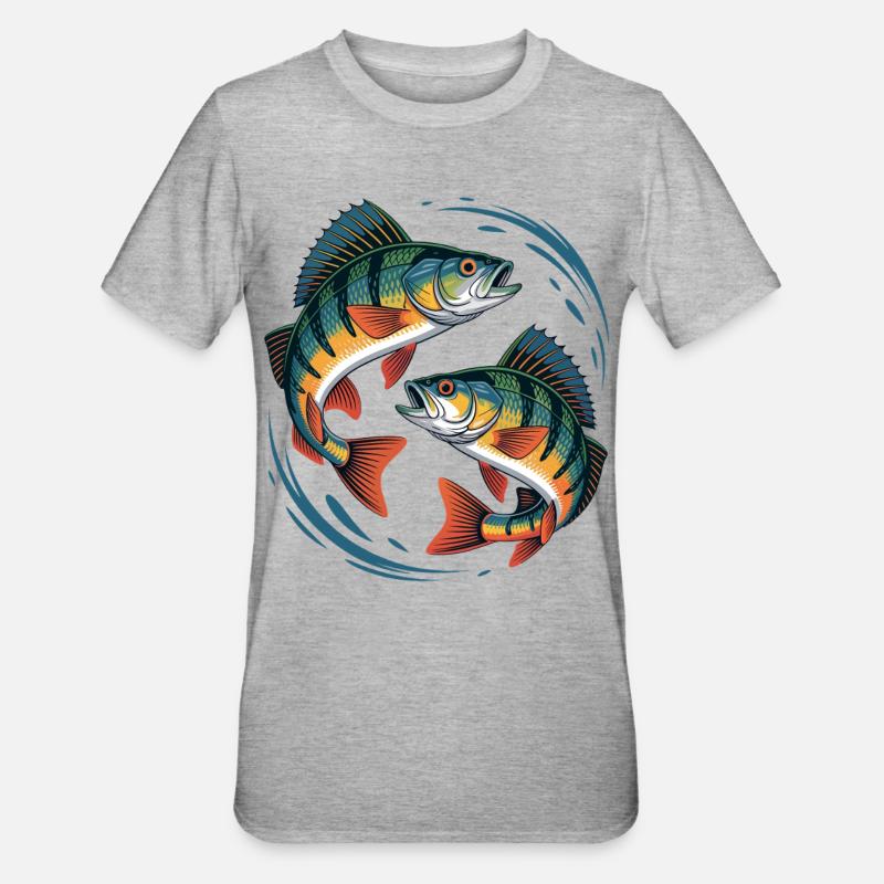 Zwei springende Barsche - Unisex Polycotton T-Shirt - Grau meliert