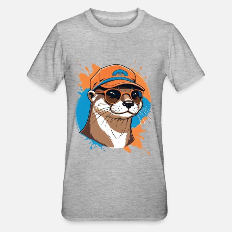 Otter im Cap mit Sonnenbrille - Unisex Polycotton T-Shirt - Grau meliert