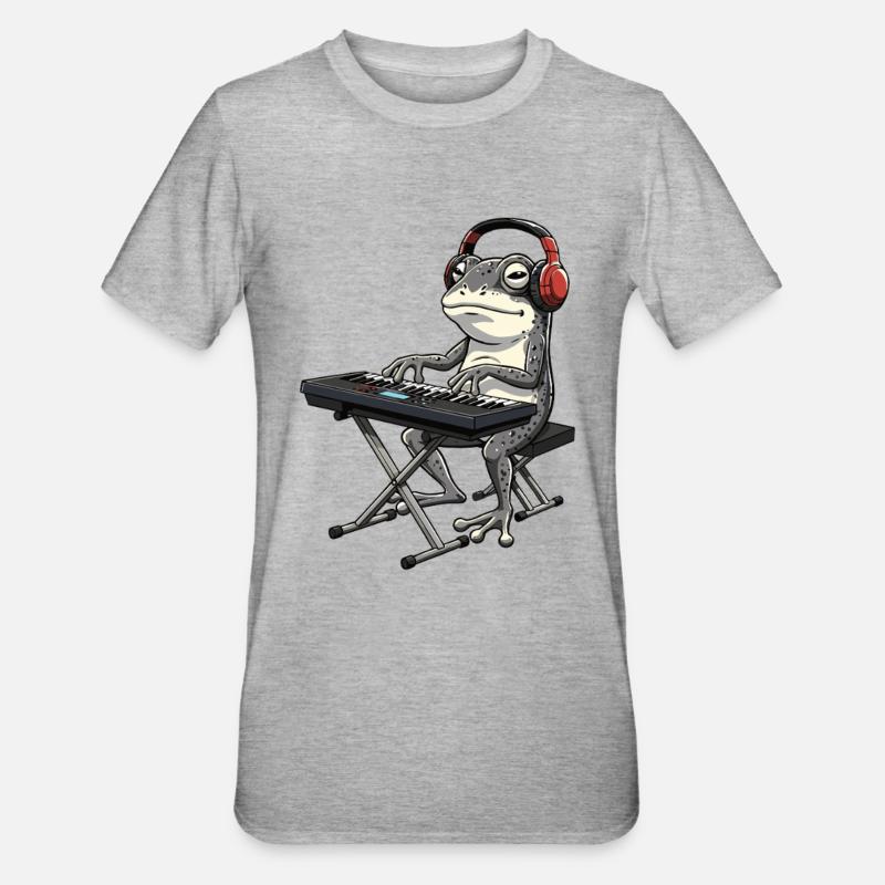 Frosch mit Keyboard und Kopfhörern - Unisex Polycotton T-Shirt - Grau meliert