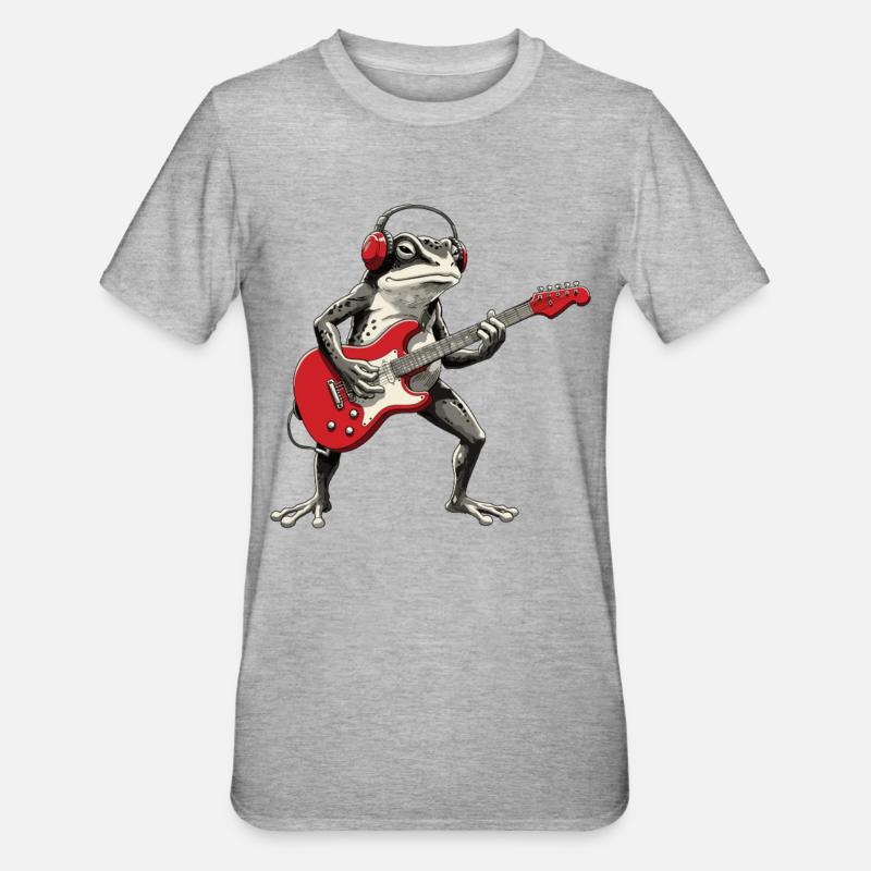 Frosch Gitarre mit Kopfhörer - Unisex Polycotton T-Shirt - Grau meliert