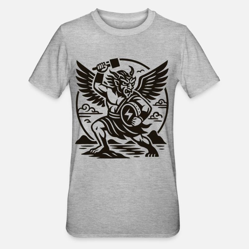 Chinese Thunder God Winged Demon Warrior - Unisex Polycotton T-Shirt - heather grey