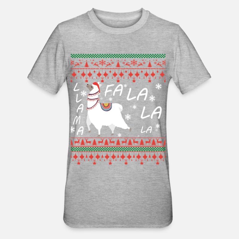 Pull de Noël moche Llama - T-shirt polycoton Unisexe - gris chiné