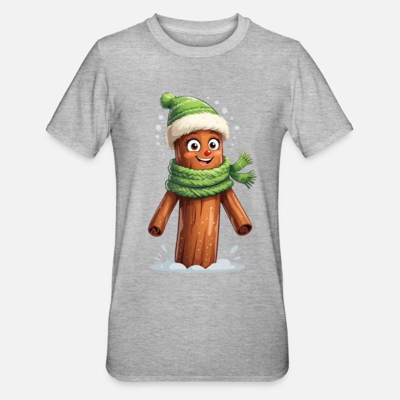 Souche d’arbre d’hiver avec écharpe - T-shirt polycoton Unisexe - gris chiné