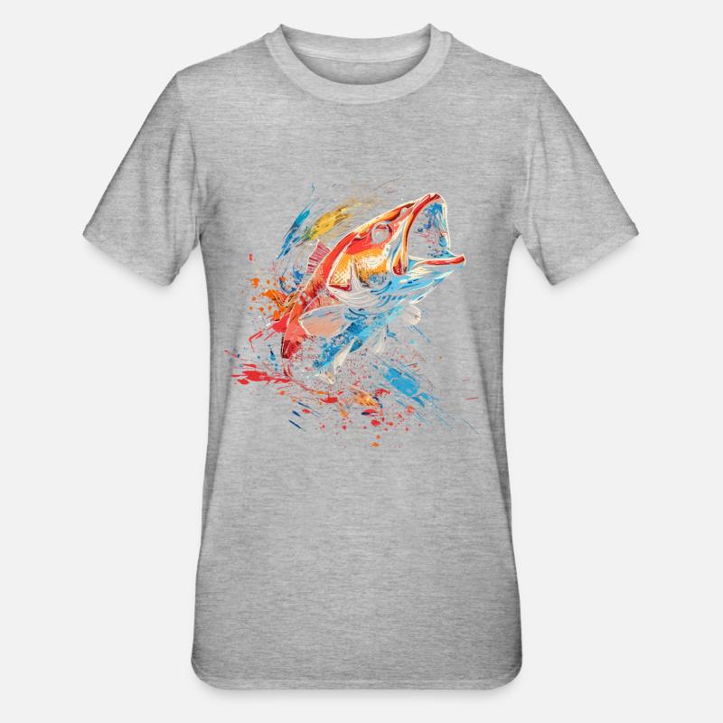 Fisch Farbklecks - Unisex Polycotton T-Shirt - Grau meliert
