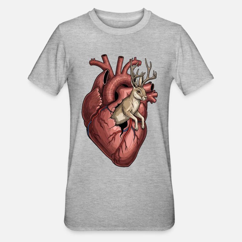 Anatomisches Herz mit Häschen - Unisex Polycotton T-Shirt - Grau meliert