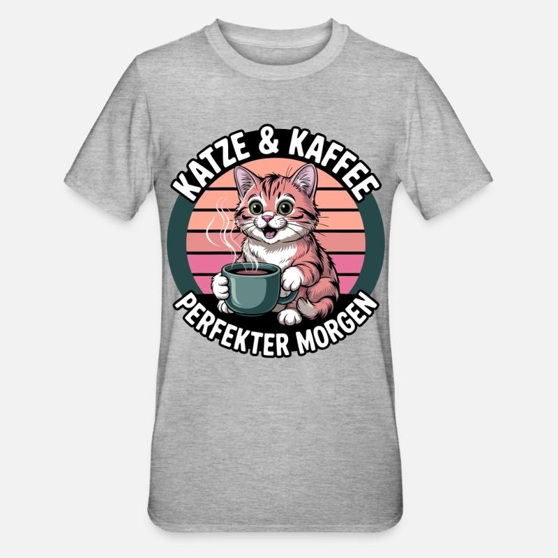KatzKaffee Morgengruß - Unisex Polycotton T-Shirt - Grau meliert