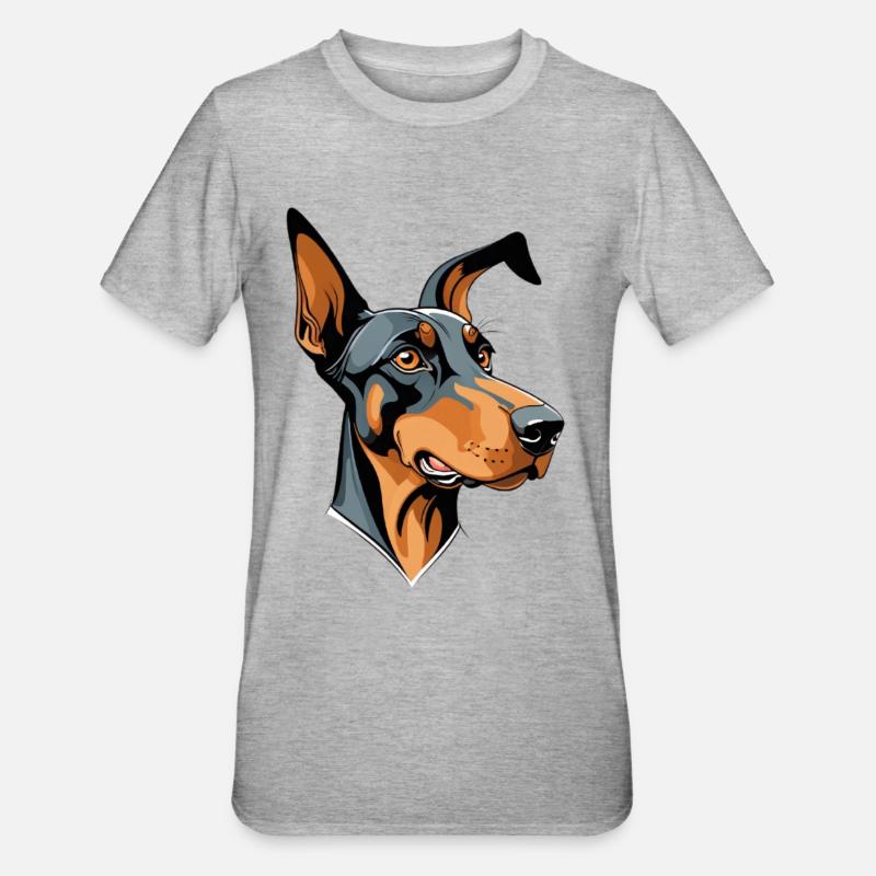 Dobermann Kopf Cartoon Illustration - Unisex Polycotton T-Shirt - Grau meliert