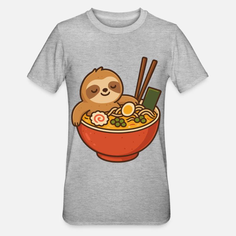Sloth Ramen Snuggle Design - T-shirt polycoton Unisexe - gris chiné
