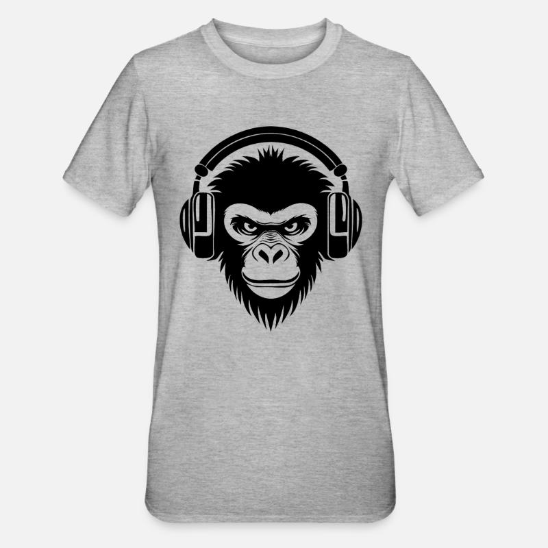 Finsterer Comic-Affe mit Kopfhörern Shirt - Unisex Polycotton T-Shirt - Grau meliert