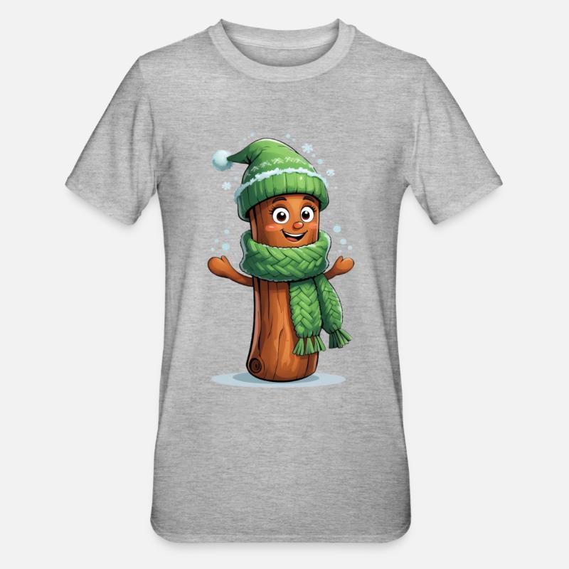 Bûche d’hiver joyeuse avec écharpe - T-shirt polycoton Unisexe - gris chiné