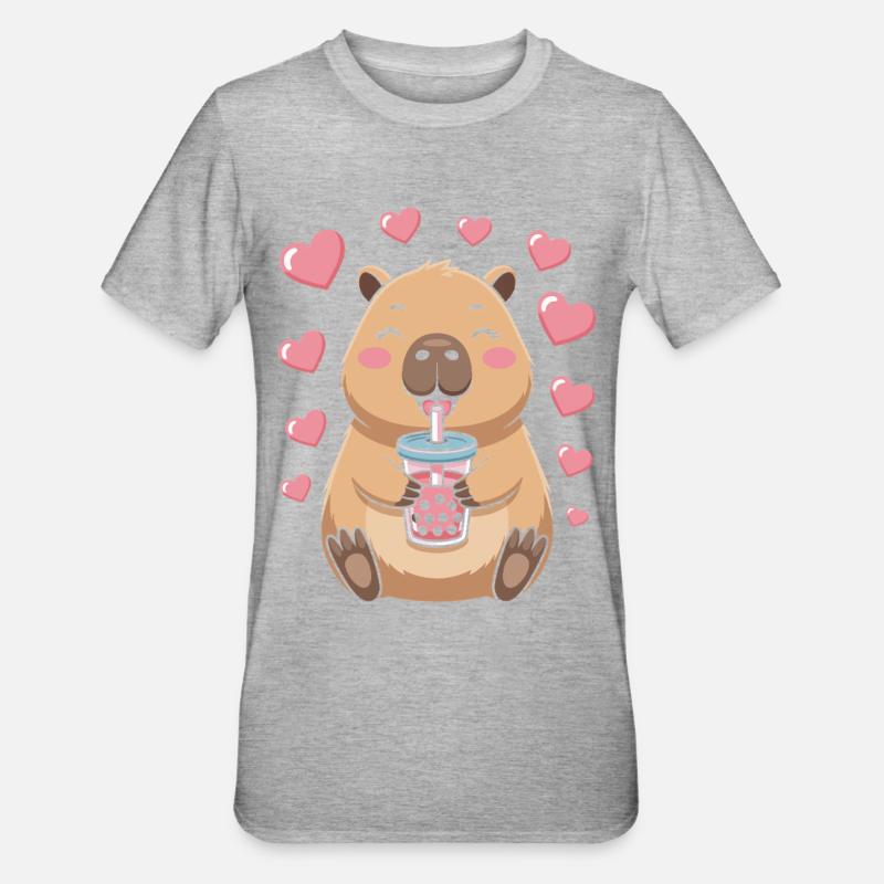 Kawaii Bubble Tea Capybara Boba Tea - Unisex Polycotton T-Shirt - heather grey