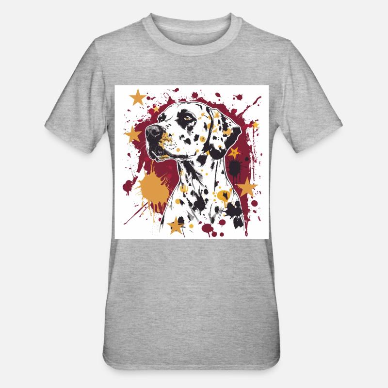 Dalmatiner Splatter Kunst - Unisex Polycotton T-Shirt - Grau meliert