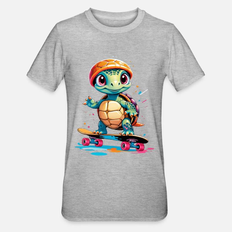 Turtle on skateboard - Unisex Polycotton T-Shirt - heather grey