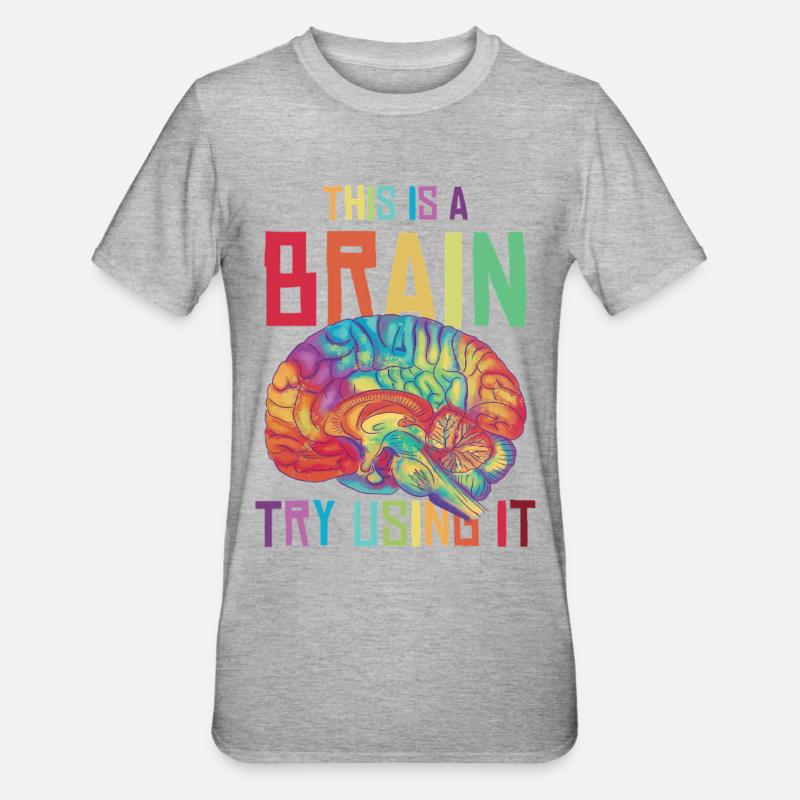 Neon Regenbogen Gehirn Spruch - Unisex Polycotton T-Shirt - Grau meliert