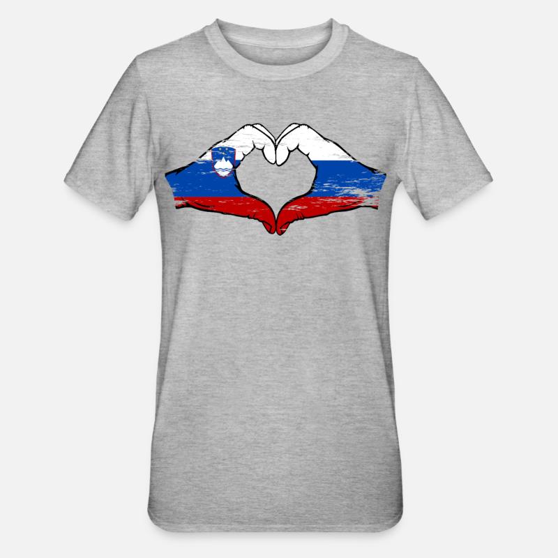 Slovénie Russie Drapeau Coeur - T-shirt polycoton Unisexe - gris chiné