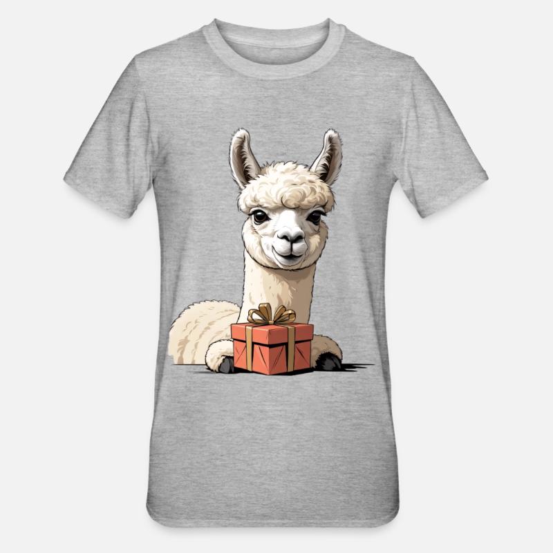 Alpaca with gift box - Unisex Polycotton T-Shirt - heather grey