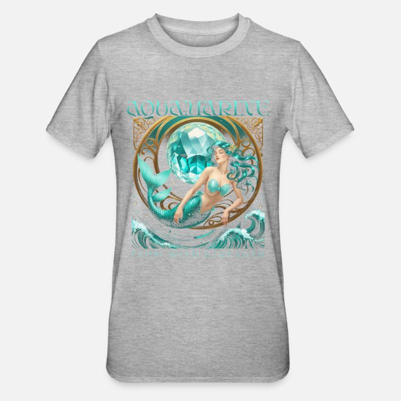 Pierre de naissance Aigue-marine de mars - T-shirt polycoton Unisexe - gris chiné