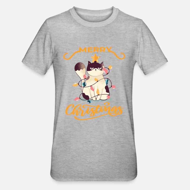 Chat excité Joyeux Noël Citation - T-shirt polycoton Unisexe - gris chiné