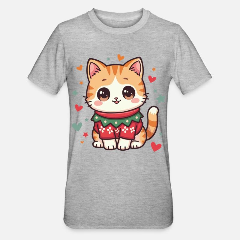 Chat de Noël - T-shirt polycoton Unisexe - gris chiné