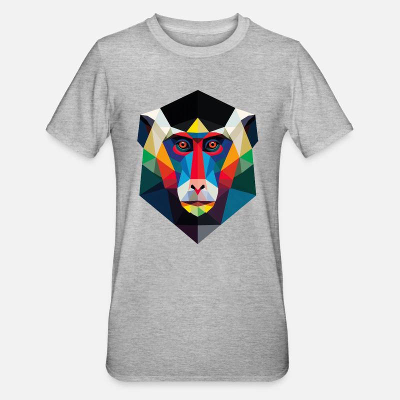Impression d’art géométrique tête de singe - T-shirt polycoton Unisexe - gris chiné