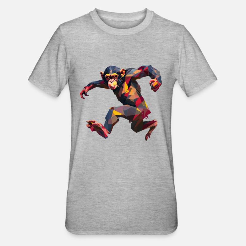 Low Poly Schimpanse Sprint Logo Design - Unisex Polycotton T-Shirt - Grau meliert