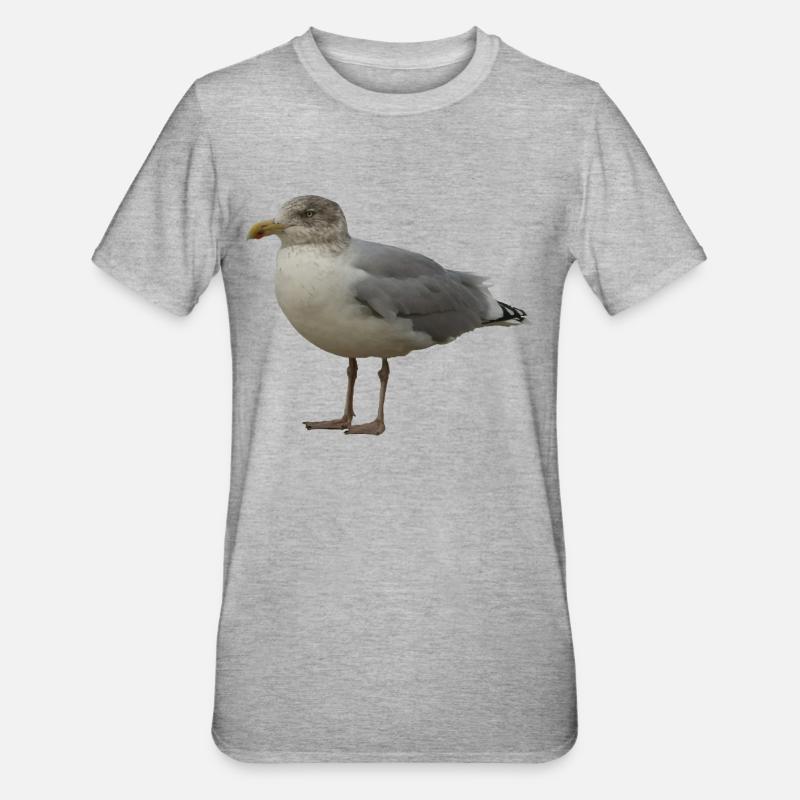 Seemöwe am Strand Illustration - Unisex Polycotton T-Shirt - Grau meliert