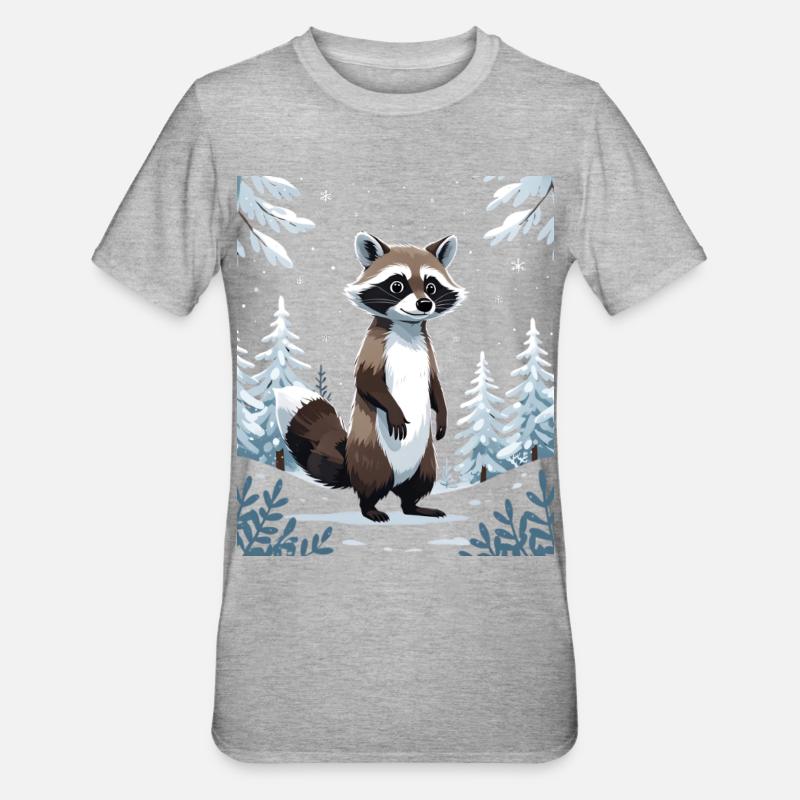 Winterlicher Waschbär im Wald - Unisex Polycotton T-Shirt - Grau meliert