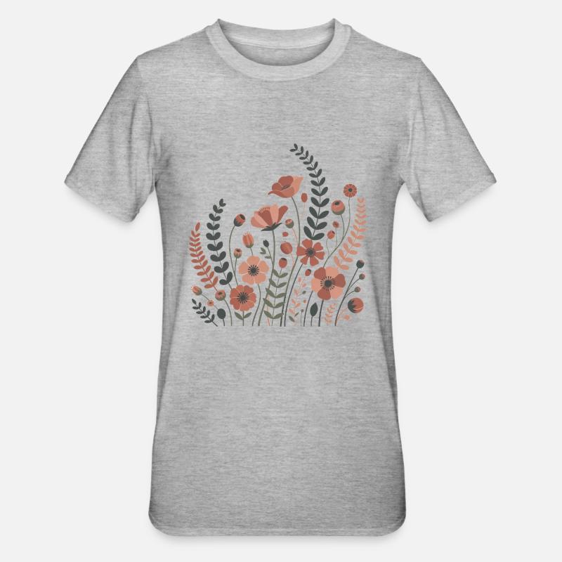 Boho Blumen – Blühende Harmonie - Unisex Polycotton T-Shirt - Grau meliert