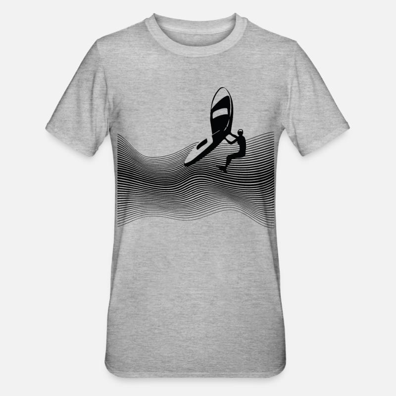 Wingfoiler sur vagues graphiques - T-shirt polycoton Unisexe - gris chiné