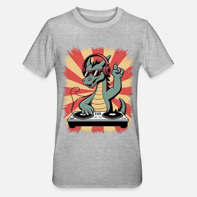 Drachen-DJ mit Kopfhörer-Beat - Unisex Polycotton T-Shirt - Grau meliert