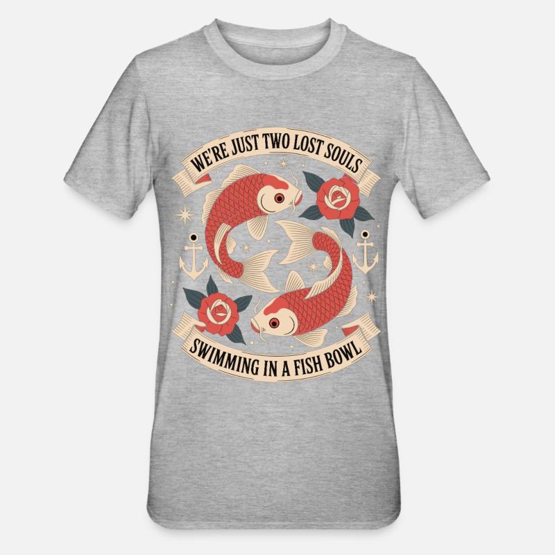 Deux âmes perdues - Style de tatouage de poisson koi - T-shirt polycoton Unisexe - gris chiné