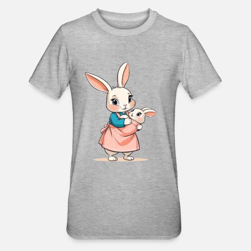 Mère lapin avec bébé - T-shirt polycoton Unisexe - gris chiné