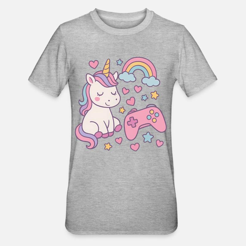 Super süßes Einhorn mit Gaming-Feeling - Unisex Polycotton T-Shirt - Grau meliert