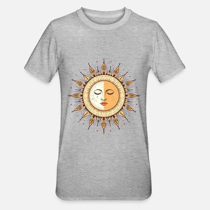 Boho Sonne - Unisex Polycotton T-Shirt - Grau meliert