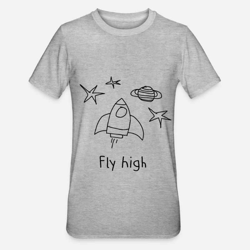 Fly High Rakete Space - Unisex Polycotton T-Shirt - Grau meliert