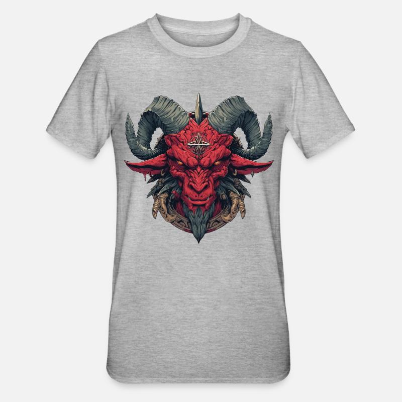 Red Demon Horned Crest - Unisex Polycotton T-Shirt - heather grey
