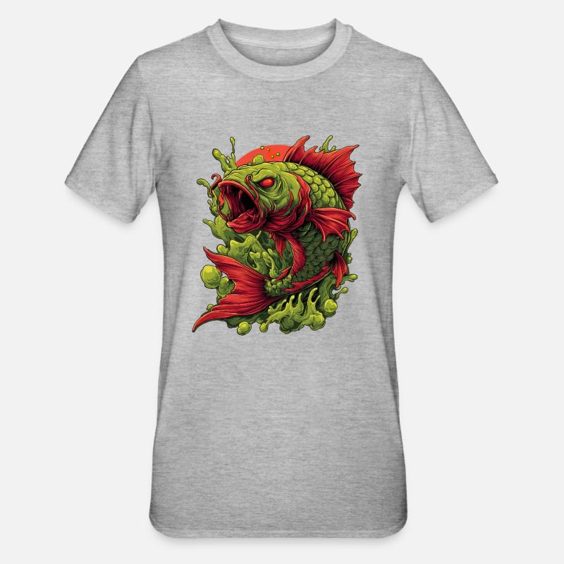 Smaragd-Koi-Wut-Spritzer - Unisex Polycotton T-Shirt - Grau meliert