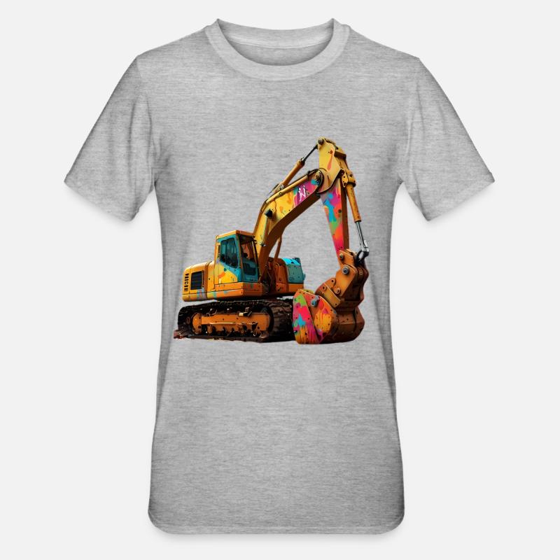 Farbexplosiver Bagger - Unisex Polycotton T-Shirt - Grau meliert