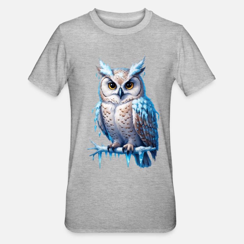 Frostige Eulenmajestät - Unisex Polycotton T-Shirt - Grau meliert